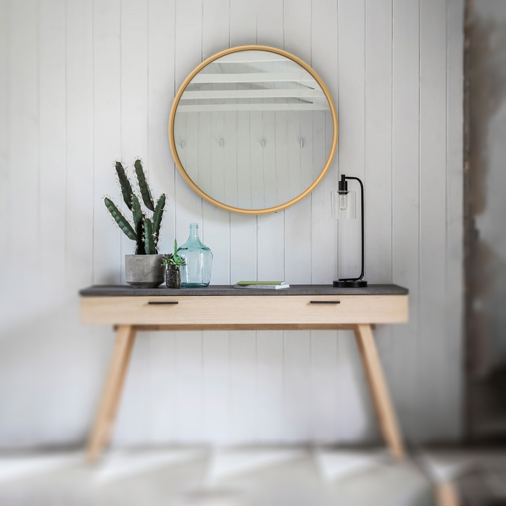 Round Gold-Framed Mirror